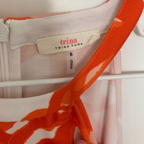Trina Turk Halter Neck Dress Orange and White Size 6 - Picture 5 of 13